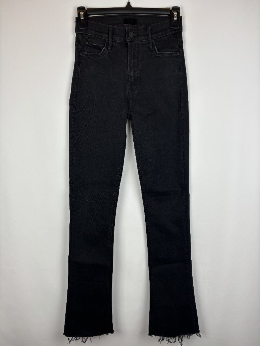 24 Mother The Runaway Black Jeans Black Cotton Blend Flared Raw Hem Distressed
